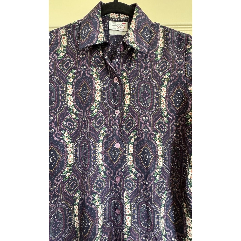 Serbin Dress Vintage Petite Shirt Dress Floral Made In USA - Picture 3 of 7